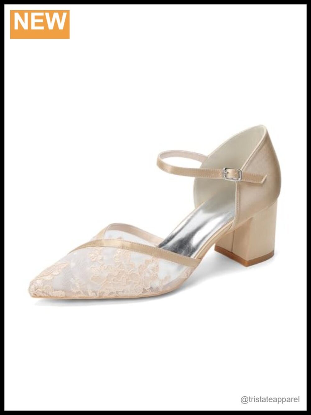 Women's Lace Satin Low Block Heel Wedding Shoes Closed Toe